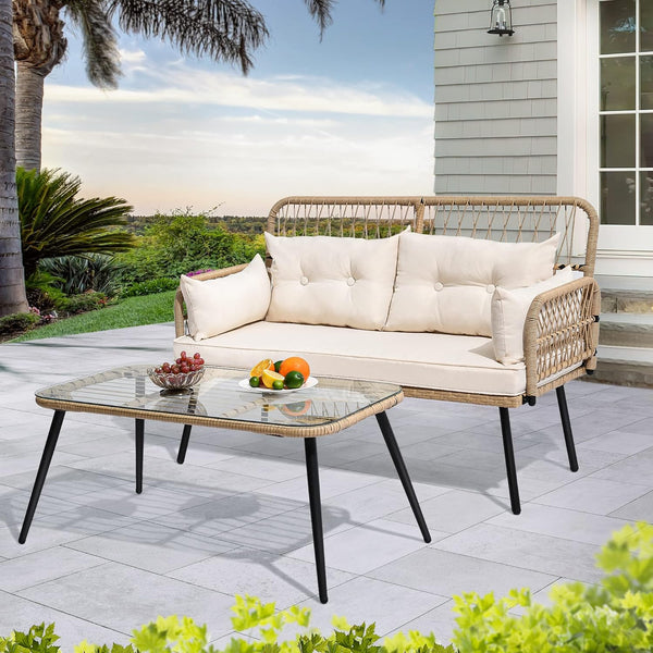 2-Piece Wicker Outdoor Loveseat + Table