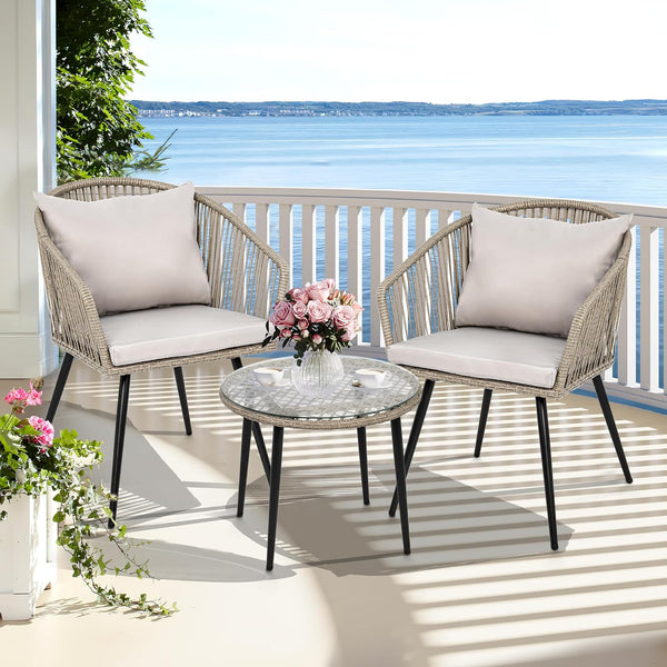 3-Piece Wicker Small Patio Balcony Chair Set