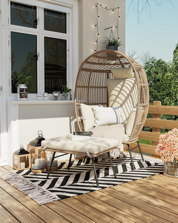Wicker Egg Chair with Ottoman