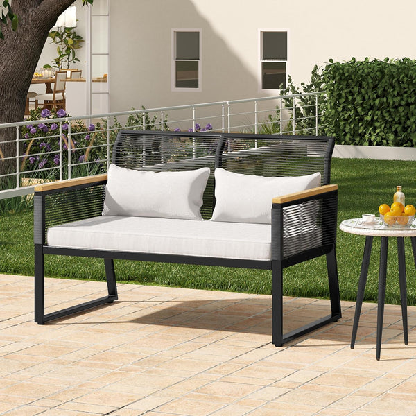 Grey 2-Piece Wicker Outdoor Loveseat + Table
